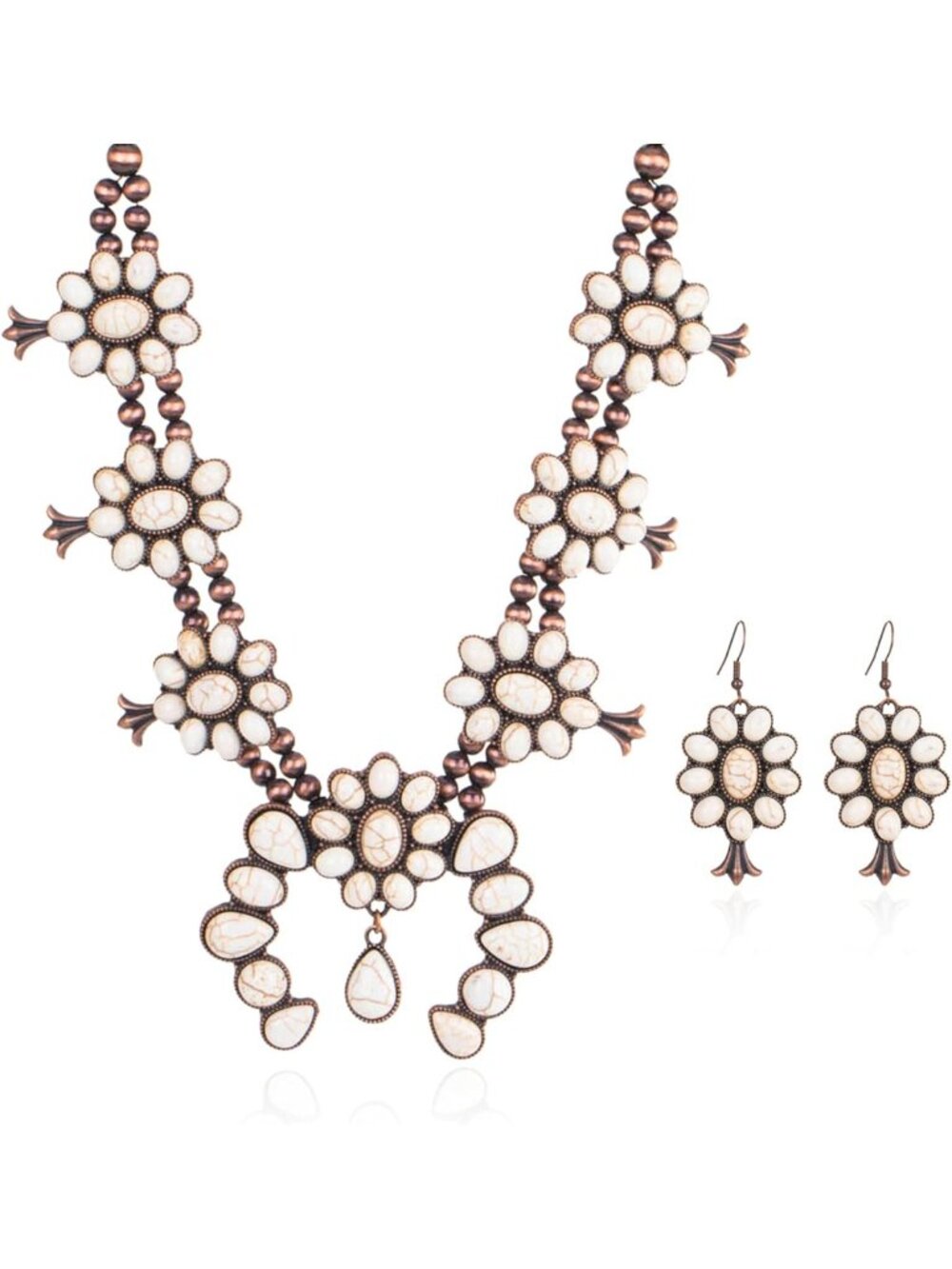 Turquoise Necklace & Dangle Earring Jewelry Set for Women - Boho Chic Style